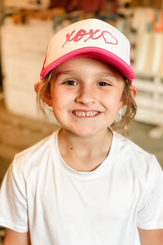 XOXO Pink and White Trucker Youth Hat - Tucked & Threaded