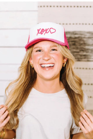 XOXO Pink and White Trucker Youth Hat - Tucked & Threaded