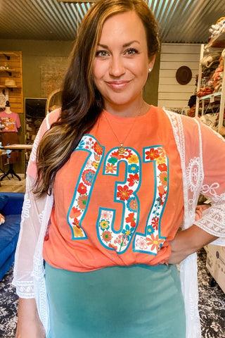 731 Fall Floral Orange Tee - Tucked & Threaded