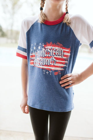 American Dreamer Ringer Tee for Children - Youth XL - Tucked & Threaded