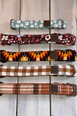 Burgundy Rosa Floral Dog Collar - Tucked & Threaded