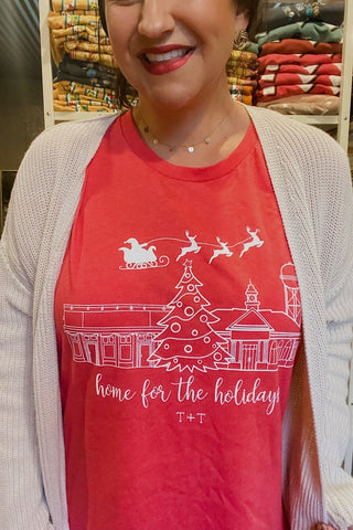 Home for the Holidays Red Tee - Tucked & Threaded