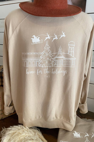 Home for the Holidays Tan Sweatshirt - Tucked & Threaded