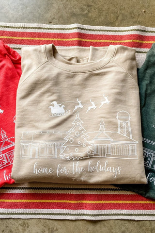Home for the Holidays Tan Sweatshirt - Tucked & Threaded