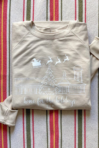 Home for the Holidays Tan Sweatshirt - Tucked & Threaded