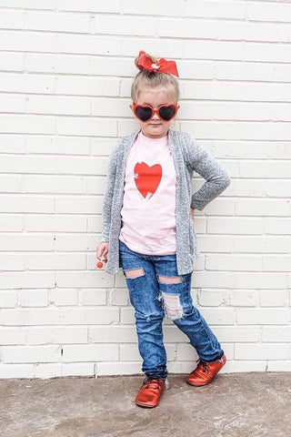 Distressed Heart Soft Pink Child Tee