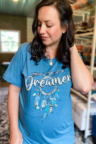 Dreamer Heather Steel Blue Tee-Small Only