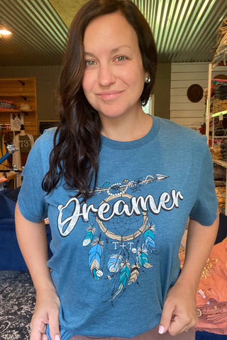 Dreamer Heather Steel Blue Tee-Small Only