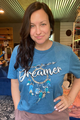 Dreamer Heather Steel Blue Tee-Small Only