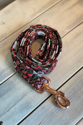 Burgundy Rosa Floral Dog Leash