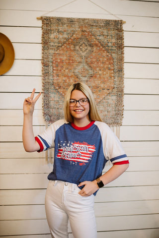 American Dreamer Ringer Tee for Ladies-Small Only