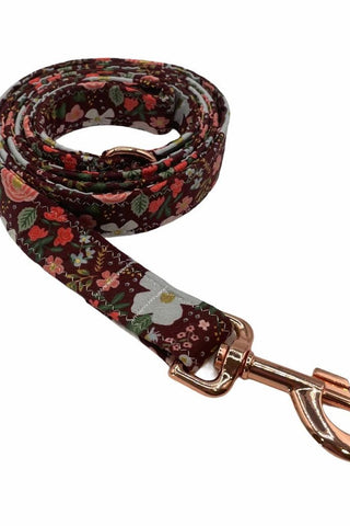 Burgundy Rosa Floral Dog Leash