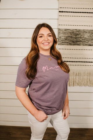 Mama Heather Purple Tee - Tucked & Threaded