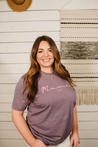 Mama Heather Purple Tee - Tucked & Threaded
