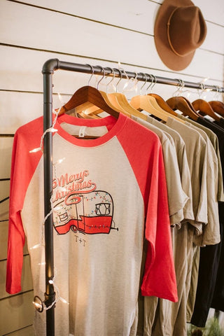 Merry Christmas Vintage Camper Red Baseball Tee - Tucked & Threaded