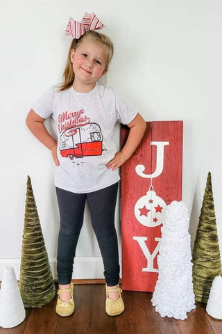 Merry Christmas Vintage Camper White Fleck Child Tee - Tucked & Threaded