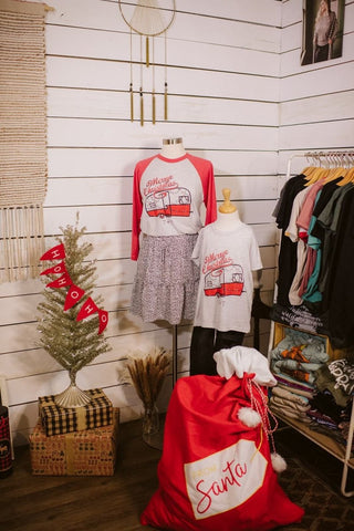 Merry Christmas Vintage Camper White Fleck Child Tee - Tucked & Threaded