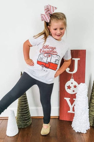 Merry Christmas Vintage Camper White Fleck Child Tee - Tucked & Threaded