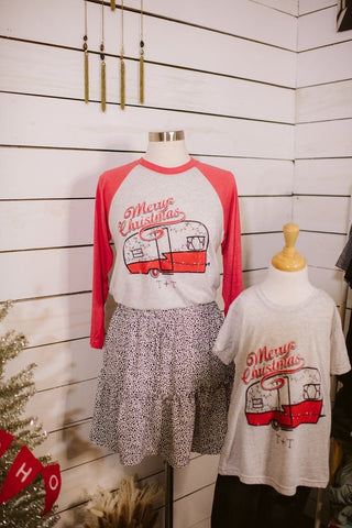 Merry Christmas Vintage Camper White Fleck Child Tee - Tucked & Threaded
