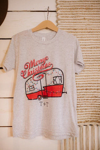 Merry Christmas Vintage Camper White Fleck Child Tee - Tucked & Threaded