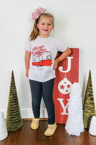 Merry Christmas Vintage Camper White Fleck Child Tee - Tucked & Threaded