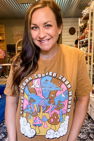 Mushroom Vibes Camel Tee-XS Only - Tucked & Threaded