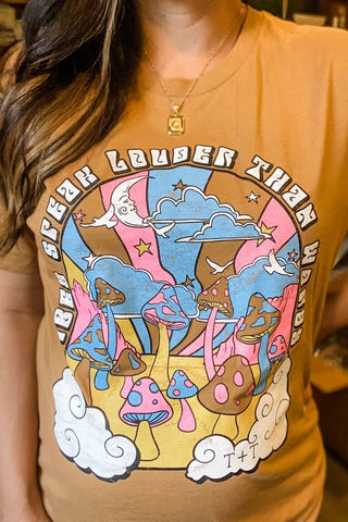 Mushroom Vibes Camel Tee-XS Only - Tucked & Threaded