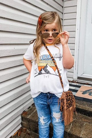 Runaway Campground Golden Ringer Child Tee - Tucked & Threaded