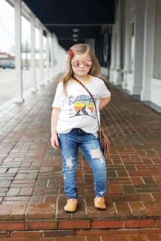 Runaway Campground Golden Ringer Child Tee - Tucked & Threaded
