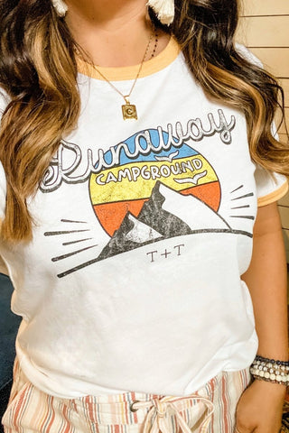 Runaway Campground Golden Ringer Tee-Small Only - Tucked & Threaded