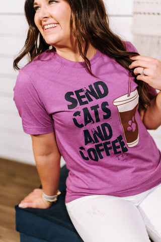 Send Cats and Coffee Magenta Tee - Tucked & Threaded
