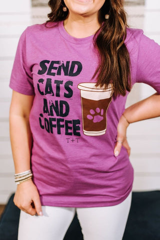 Send Cats and Coffee Magenta Tee - Tucked & Threaded