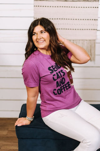 Send Cats and Coffee Magenta Tee - Tucked & Threaded