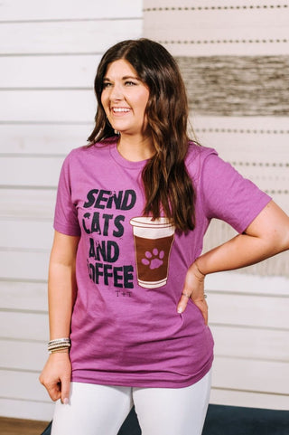 Send Cats and Coffee Magenta Tee - Tucked & Threaded