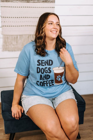 Send Dogs and Coffee Sky Blue Tee - Tucked & Threaded