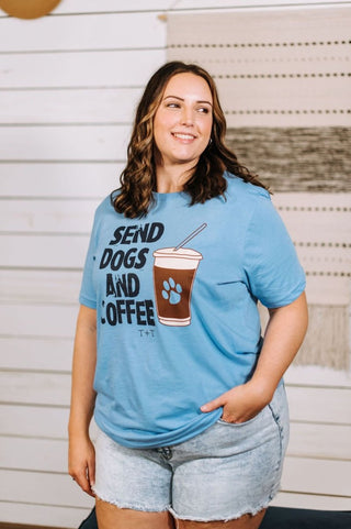 Send Dogs and Coffee Sky Blue Tee - Tucked & Threaded