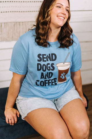 Send Dogs and Coffee Sky Blue Tee - Tucked & Threaded