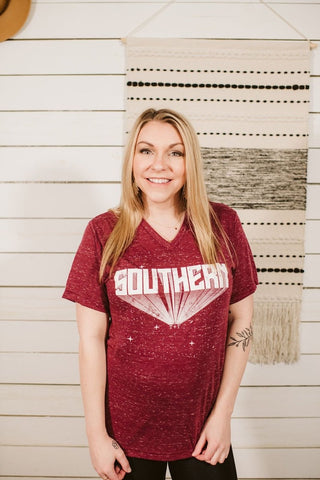 SOUTHERN Marble Maroon V-Neck Tee - Tucked & Threaded