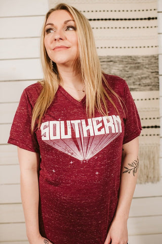 SOUTHERN Marble Maroon V-Neck Tee - Tucked & Threaded