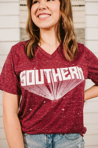 SOUTHERN Marble Maroon V-Neck Tee - Tucked & Threaded
