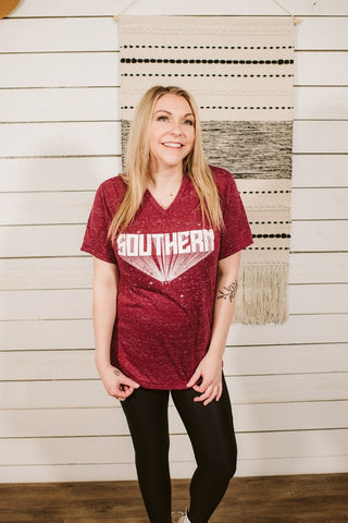 SOUTHERN Marble Maroon V-Neck Tee - Tucked & Threaded