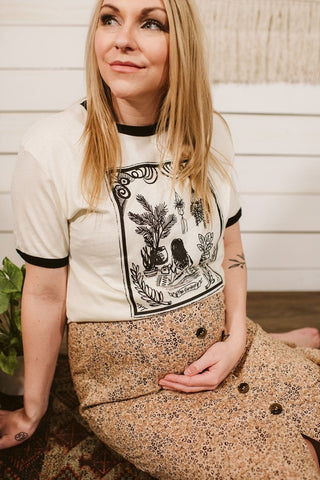 The Gardener Natural & Black Ringer Tee - Tucked & Threaded