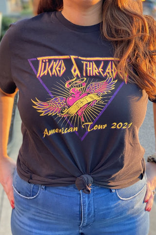 TUCKED & THREADED Throwback Band Washed Black Tee - Tucked & Threaded