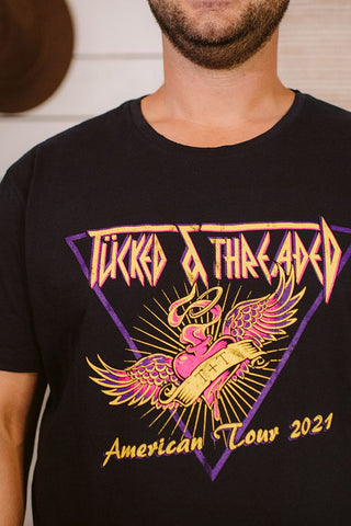 TUCKED & THREADED Throwback Band Washed Black Tee - Tucked & Threaded