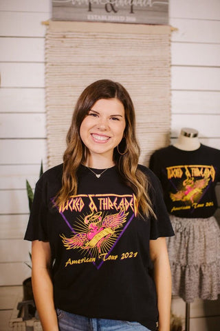 TUCKED & THREADED Throwback Band Washed Black Tee - Tucked & Threaded