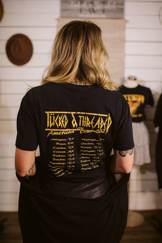 TUCKED & THREADED Throwback Band Washed Black Tee - Tucked & Threaded