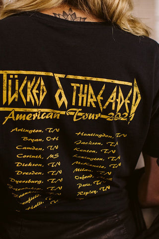 TUCKED & THREADED Throwback Band Washed Black Tee - Tucked & Threaded