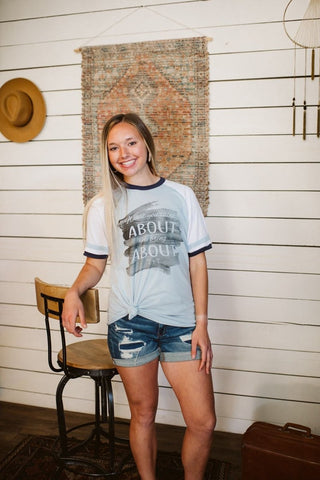 What You Think About Sky & Royal Ringer Tee-Small Only - Tucked & Threaded