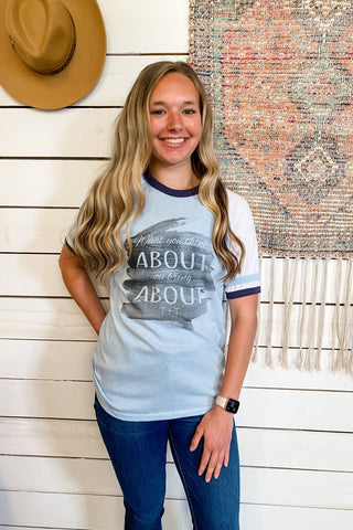 What You Think About Sky & Royal Ringer Tee-Small Only - Tucked & Threaded